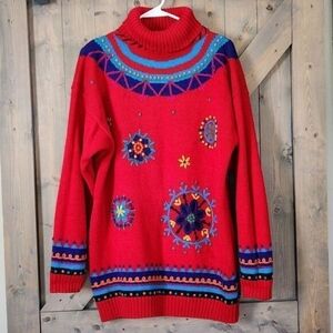 Celina Yang Embroidered Bohemian Tunic Sweater Oversized Medium Art To Wear